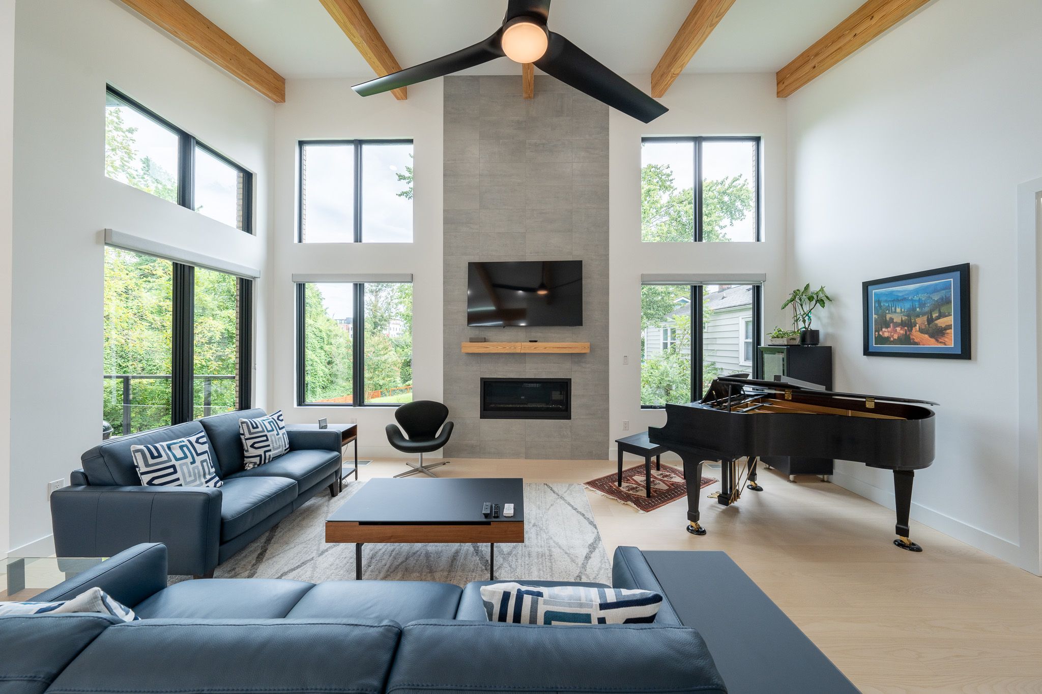Modern Living Room with Central Fireplace